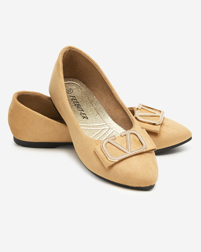 Women's beige ballerinas with an ornament on the toe Cavo - Footwear