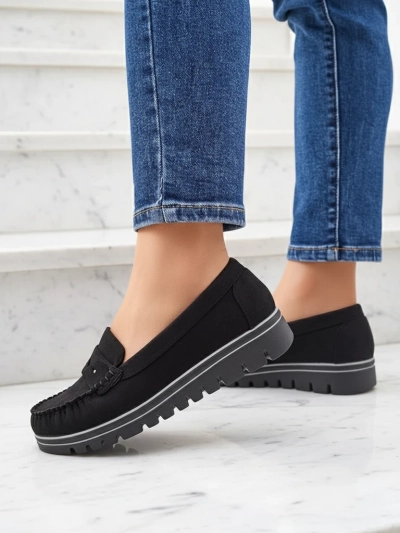 Sabella Black Faux Leather Moccasins