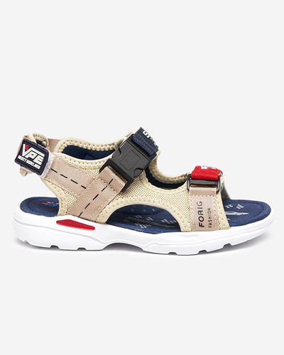 Beige and navy blue boys' sandals with Velcro Elbrusia - Footwear