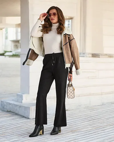 Royalfashion Mustad naiste nöörkangast püksid