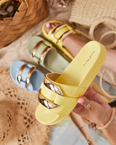 Kollased naiste sussid kuldse ornamendiga Serina - Jalatsid