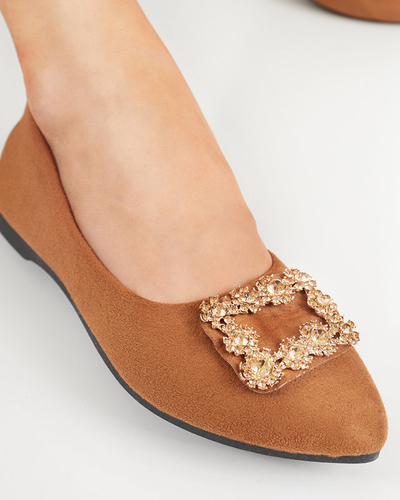 Pruunid naiste öko-seemisnahast baleriinad Linselisa ornamentiga - Jalatsid