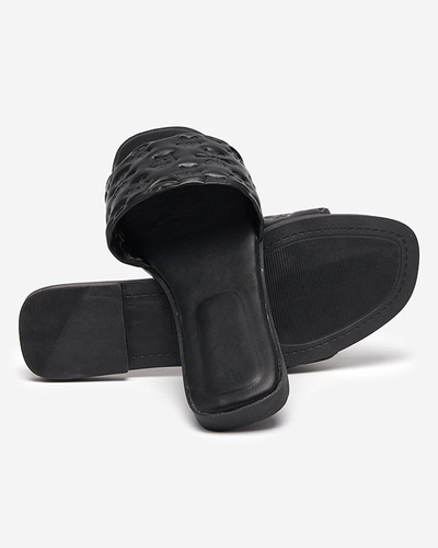 Black women's slippers with Mersyli- embossing. Footwear
