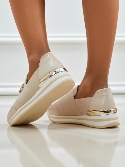 Женские мокасины Aurora Classico Beige экокожа плоский каблук