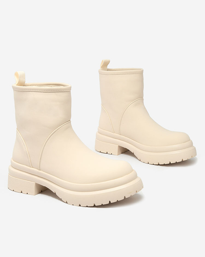 Royalfashion Бежевые матовые женские сапоги с толстой подошвой Holeopi