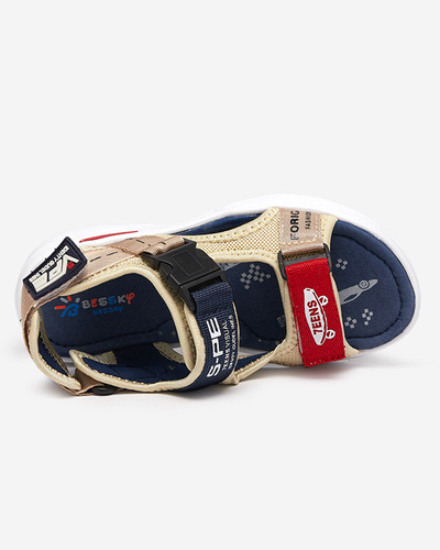 Beige and navy blue boys' sandals with Velcro Elbrusia - Footwear
