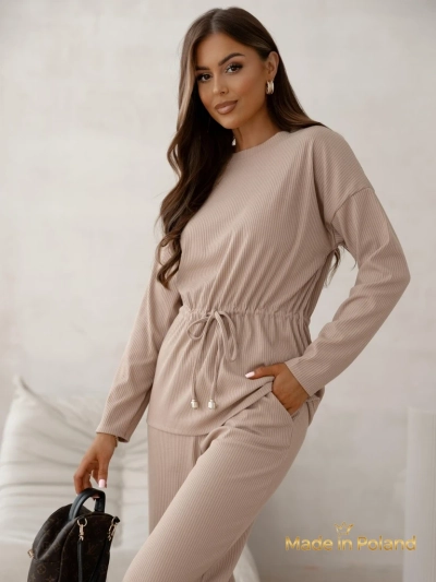 Royalfashion Хлопковый женский комплект в стиле трикотажа в рубчик