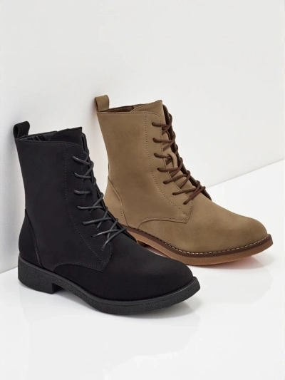 Matte Faux Leather Lace-up Women's Ankle Boots Treviline