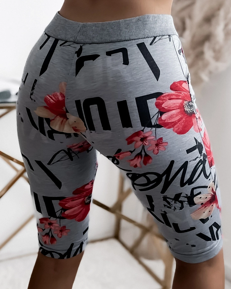 Royalfashion Gray-red women's 3/4 print shorts PLUS SIZE