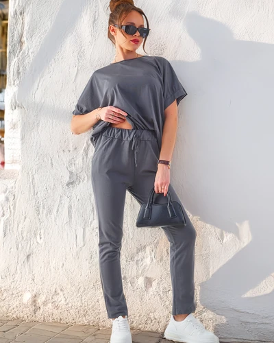 Royalfashion Naiste puuvillane komplekt lühikeste varrukatega ja sirgete pükstega