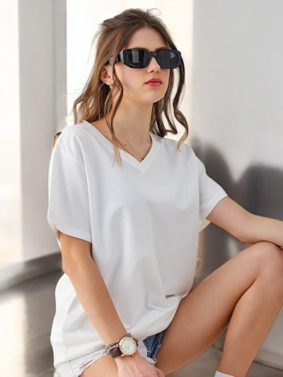 Royalfashion Women's Cotton Casual T-Shirt with V-Neck