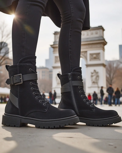 Black women's worker-style ankle boots Miros