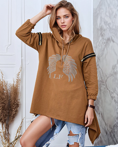 Royalfashion pruun naiste ülisuur pulloveri tõmblukuga