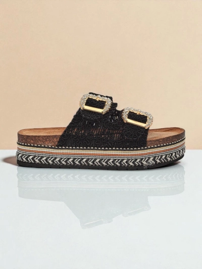 Royalfashion Women's sandals with rhinestone buckles GlamCork