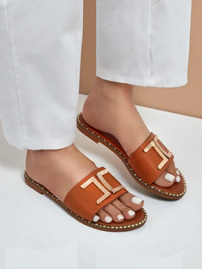 Royalfashion Women's faux leather slides with decoration Gildra