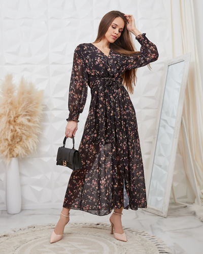 Royalfashion Must mustriline naiste maxikleit