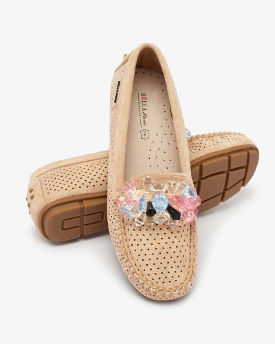 Royalfashion Openwork light brown women's moccasins with decorative crystals Cizzas