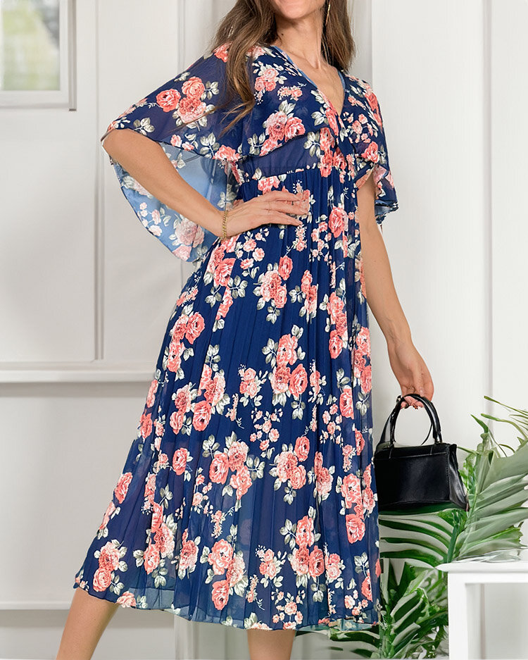 Royalfashion Naiste plisseeritud lilleline midi-kleit