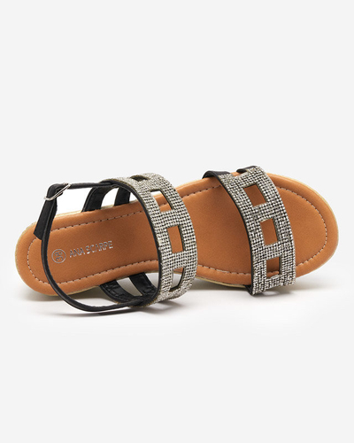 Black women's sandals with zircons on a wedge Masewi - Footwear