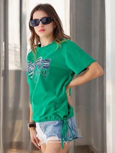 Royalfashion Women's cotton t-shirt LOVE with rhinestones