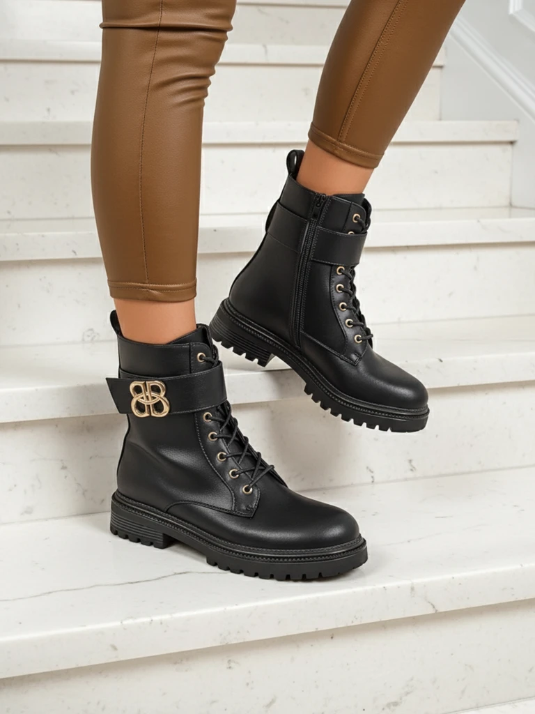 Artemisia Nero nahast poolsaapad ümara nina, lukuga ja kuldse pandlaga