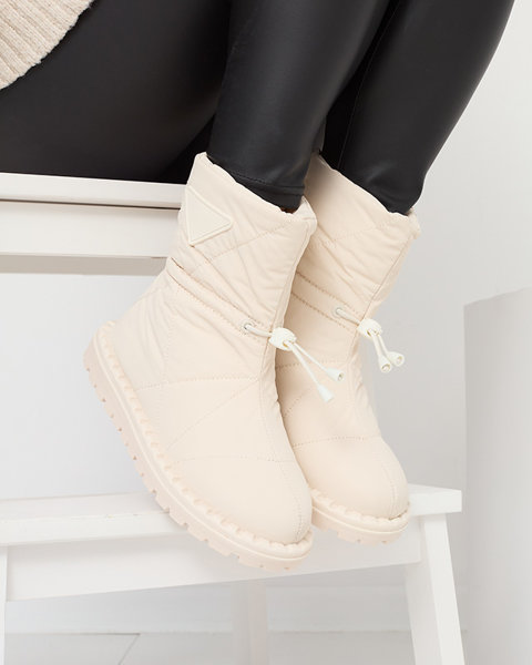 Women's cream quilted snow boots on a flat sole Ferri - Footwear