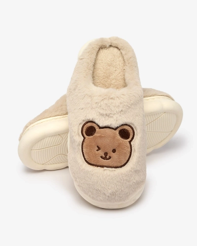 Royalfashion Light gray women's fur slippers with teddy bear Hettres