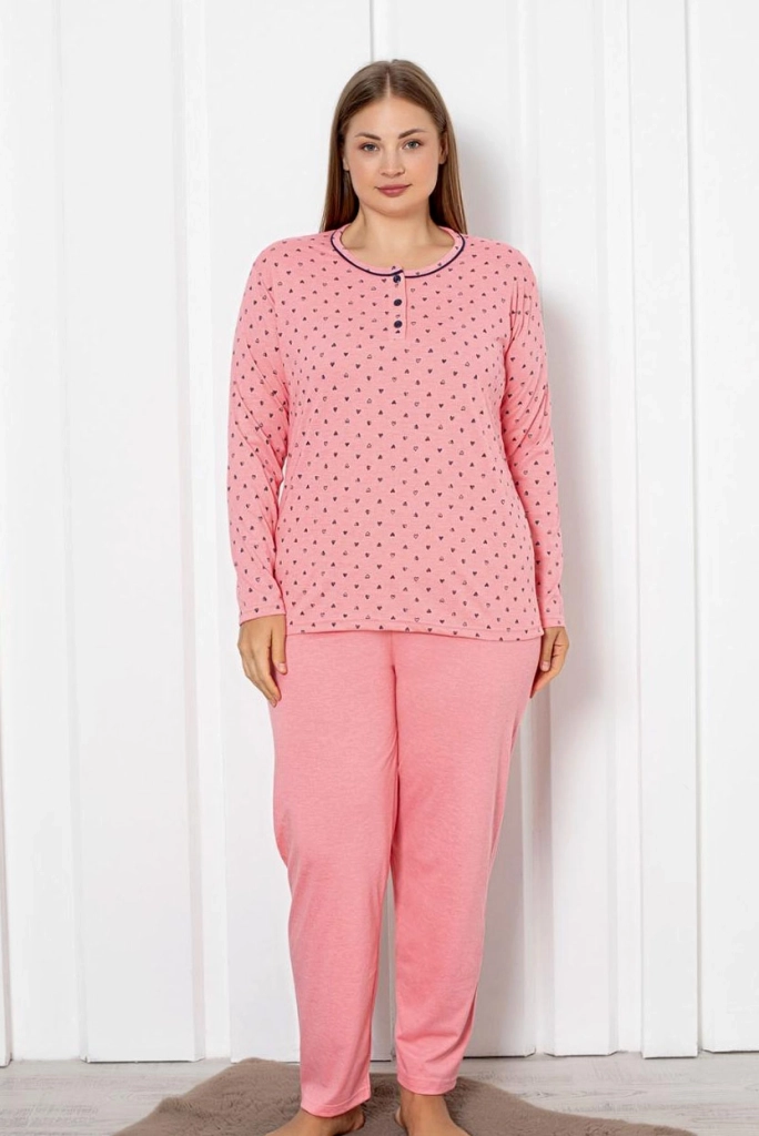 Royalfashion Naiste puuvillane 2-osaline pijamasett südamekesega PLUS SIZE