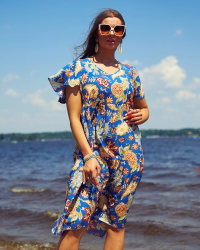 Royalfashion Cobalt värvilise lillemustriga naiste kleit