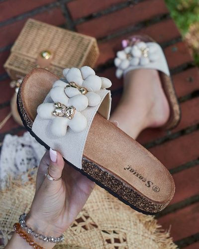 Royalfashion Women's flip-flops with gold teddy bears and flowers Isaralle