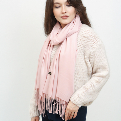 Pink Women's Large Scarf with Tassels - Accessories