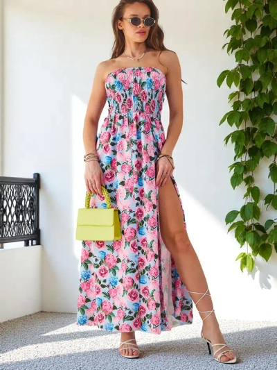 Royalfashion Musteriga naiste midi kleit ilma varrukateta, millel on lai elastne riba ja lõhikud allosas