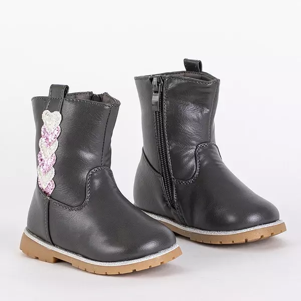 OUTLET Серые сапоги для девочек с декоративным верхом Nokimi-Shoes