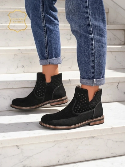 Ботфорты Aurelia Nero замшевые ажурные женские ботинки плоский каблук 3см