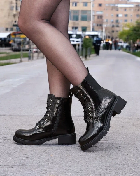 Royalfashion Черные женские сапоги-багги из экологической лакированной кожи Gaddaxa