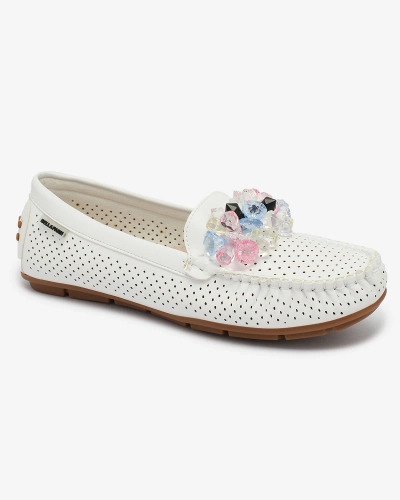 Royalfashion Женские ажурные белые мокасины с декоративными кристаллами Cizzas