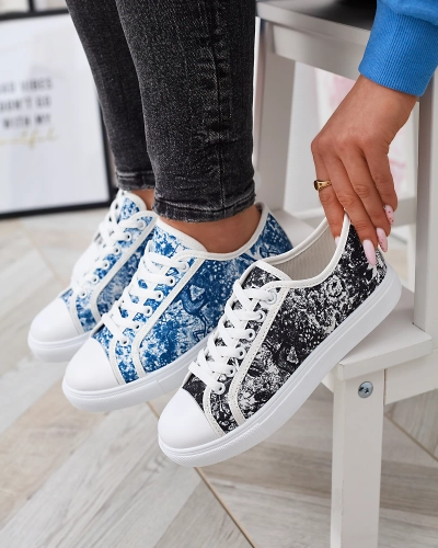 OUTLET Blue and white women's sneakers with print Denoll- Footwear