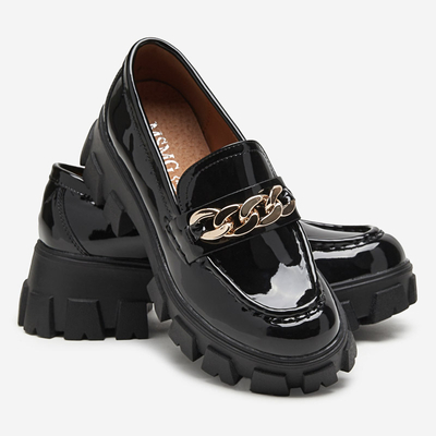 Women's black lacquered slip on shoes with a chain Guinewra - Footwear