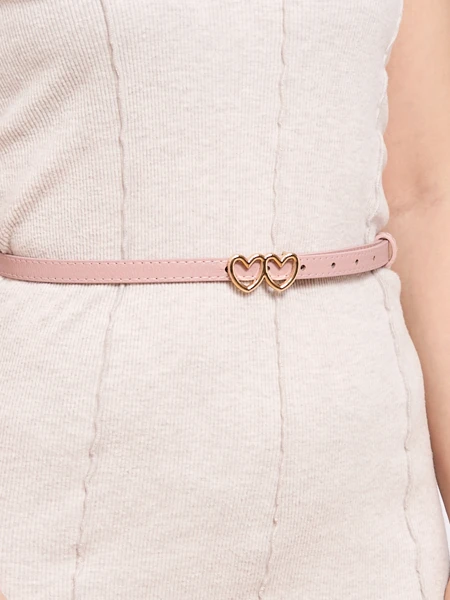 Thin women's casual belt with heart-shaped buckle