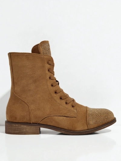 Eco-suede laced women's ankle boots with zircons Marvelli