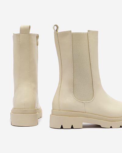 Royalfashion Beige women's high boots with flat heel Vedesa
