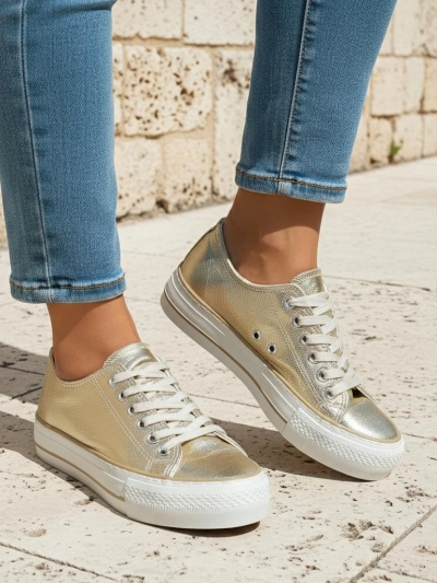 Aurelia Italia golden women's platform sneakers fabric spring summer