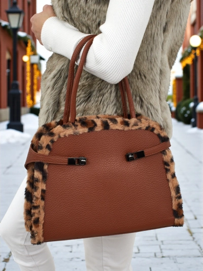 Small Women's Eco-Leather Handbag with Leopard Print Panthory