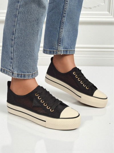 Melania Nero – women's mesh fabric sneakers on a 3cm flat sole