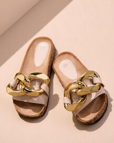 Royalfashion Бежевые женские шлепанцы с украшением Sofig