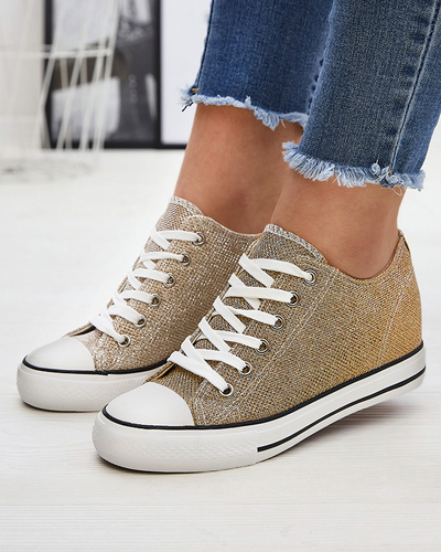 Kuldsed naiste tossud peidetud ankruga, läikiva niidiga Seggat- Jalatsid