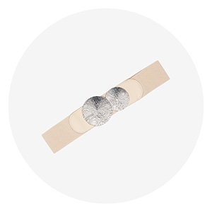 Beige women's elastic belt with silver buckle - Accessories