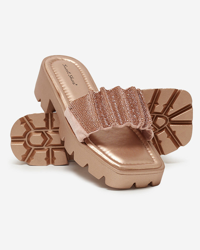 Gold women's slippers with cubic zirconia Emkoy - Footwear