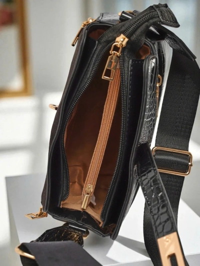 Callista Black women's bag - small patent faux leather messenger bag