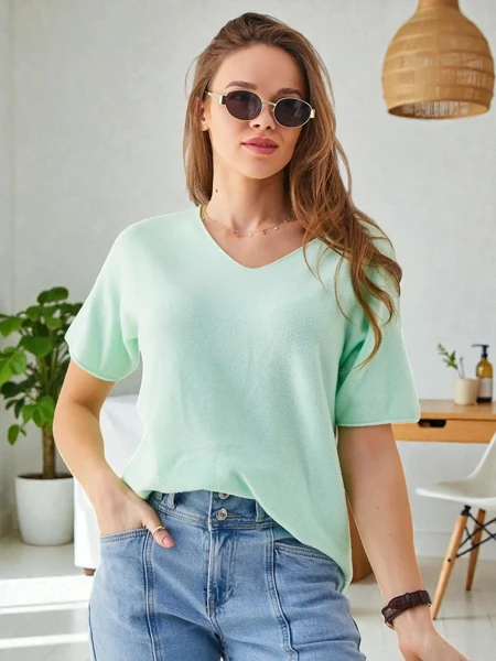 Royalfashion Тонкий женский свитер с короткими рукавами